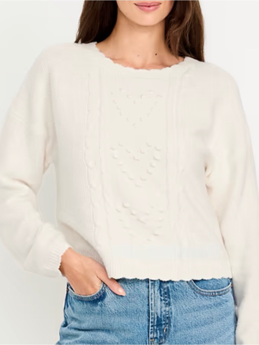Women’s Cream Cable-Knit Pullover Sweater